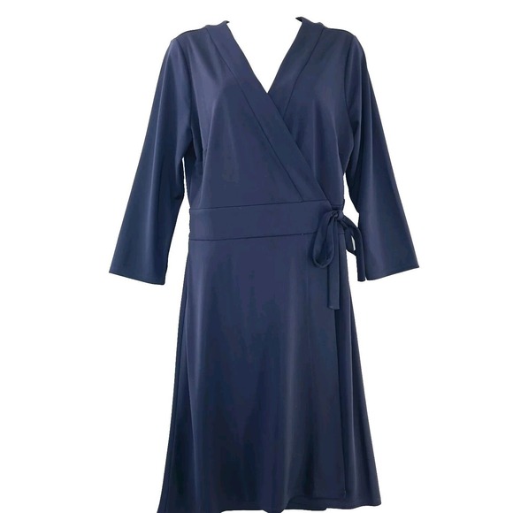 Ann Taylor Dress Womens 12 Black Classic Wrap Witchy Gothic Midi V Neck Feminine - Picture 1 of 11